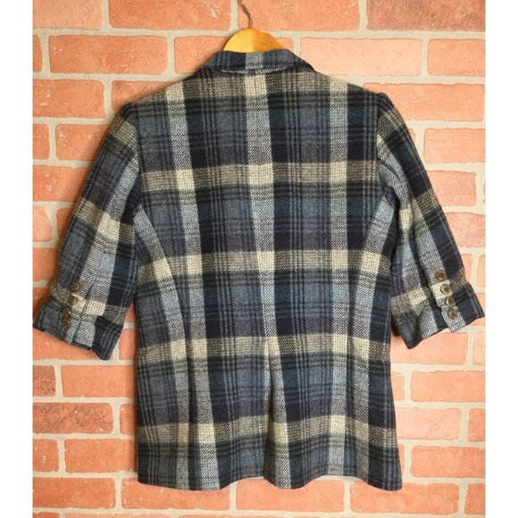 Smythe Les Vestes Wool Blazer Jacket Plaid Tartan Short Sleeve Blue Size 10 - Picture 3 of 6